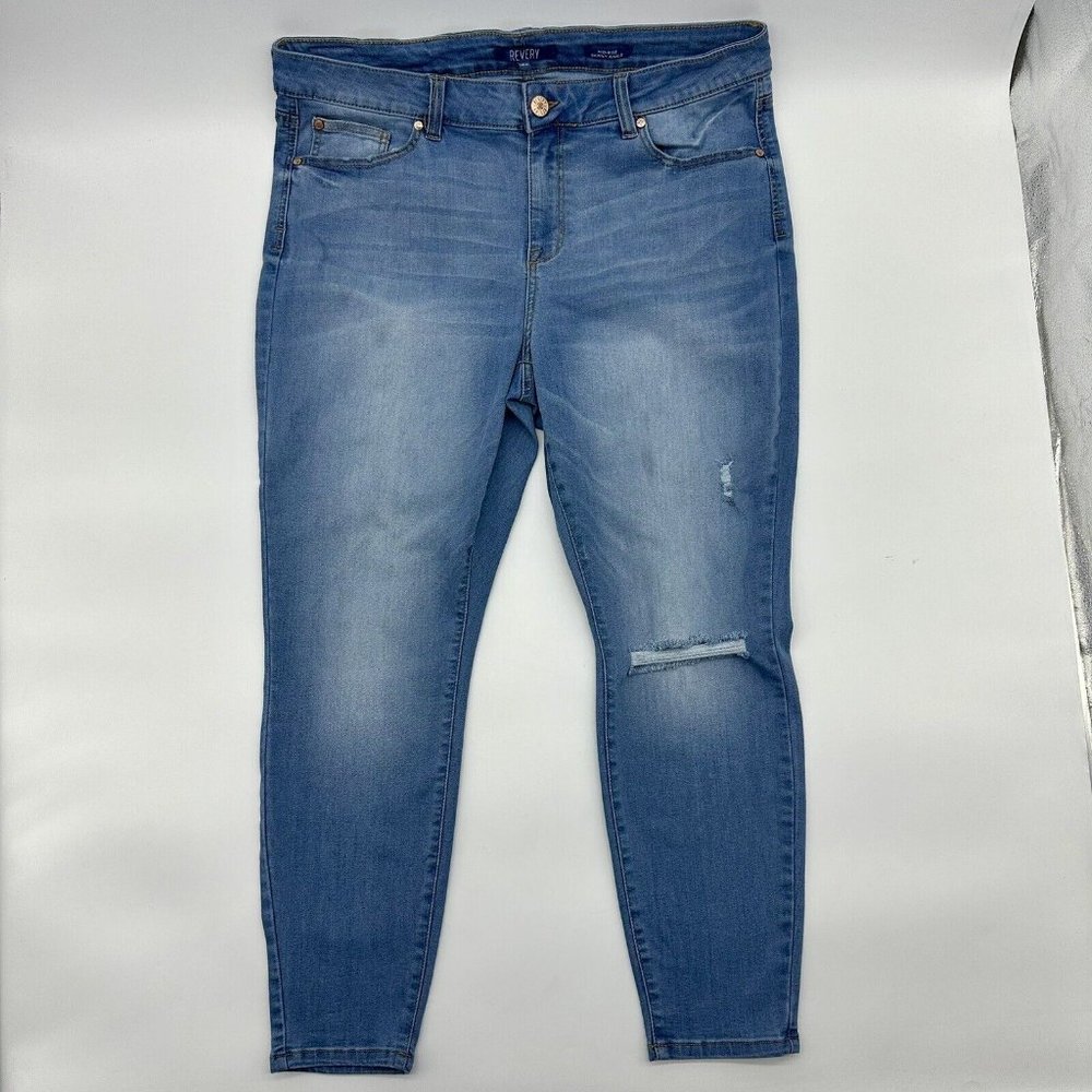 Revery Mid-Rise Skinny Ankle Women Plus 16W Distressed Stretch Denim Blue Jeans